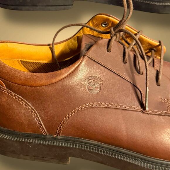 Men\'s 10.5 Wide TIMBERLAND Brown Leather Lace Up Casual Shoes Waterproof EUC main image 9